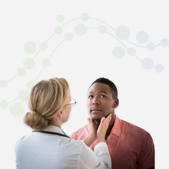 Doctor feels the neck of a patient exhibiting iMCD symptoms