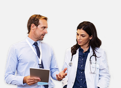A Sylvant rep discusses Sylvant treatment options with a doctor.